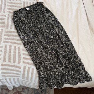 Blu Pepper Black Maxi Skirt with Cream Floral Print